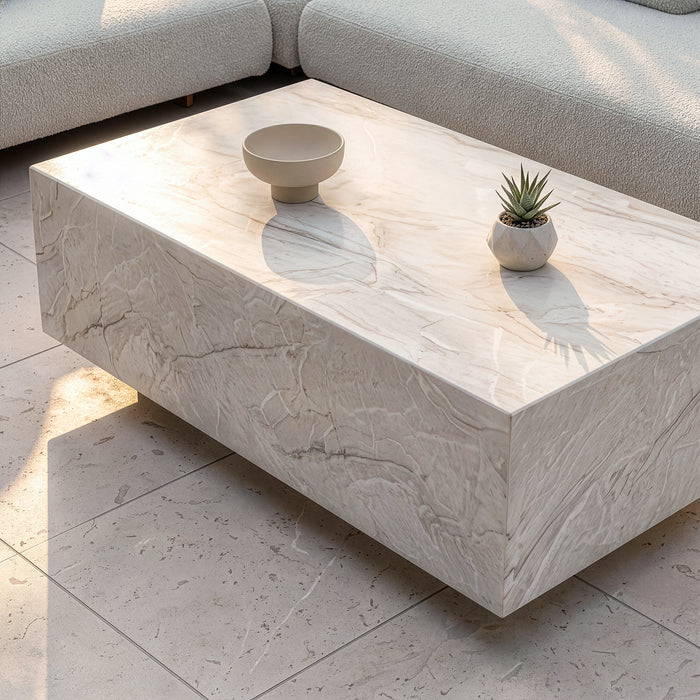 Outdoor Fabric Cannes Large Corner Sofa Set with Rectangular Marble Effect Coffee Table - Pebble