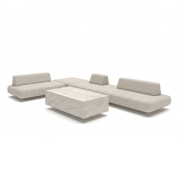 Outdoor Fabric Cannes Large Corner Sofa Set with Rectangular Marble Effect Coffee Table - Pebble