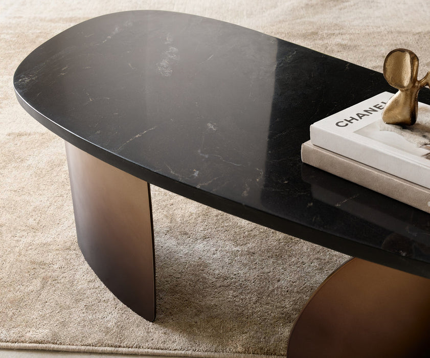 Coffee Table Marvello 100x50cm Marble Black Metal Frame Gold