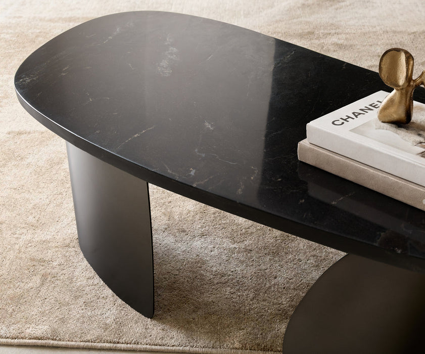 Coffee Table Marvello 100x50cm Marble Black Metal Frame Black
