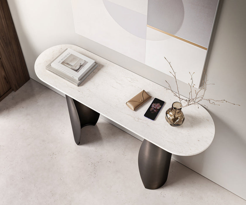 Console Table Solena 135x40cm Marble White Metal Black