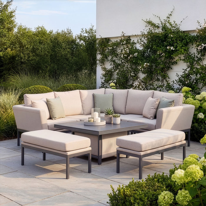 Outdoor Fabric Pulse Square Corner Dining Set with Rising Table