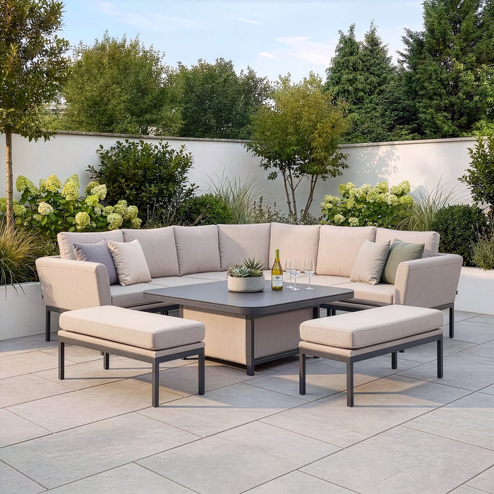 Outdoor Fabric Pulse Deluxe Square Corner Dining Set with Rising Table