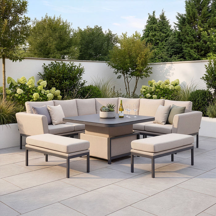 Outdoor Fabric Pulse Deluxe Square Corner Dining Set with Rising Table