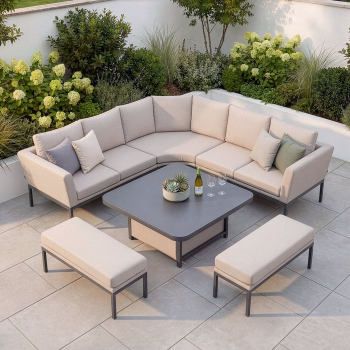 Outdoor Fabric Pulse Deluxe Square Corner Dining Set with Rising Table