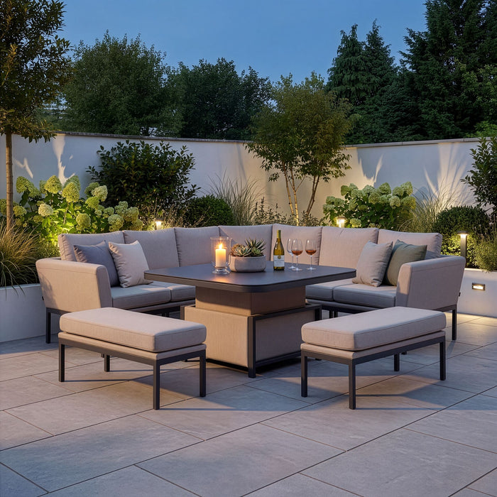 Outdoor Fabric Pulse Deluxe Square Corner Dining Set with Rising Table