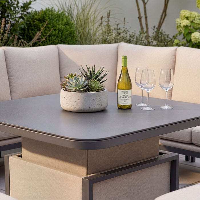 Outdoor Fabric Pulse Deluxe Square Corner Dining Set with Rising Table