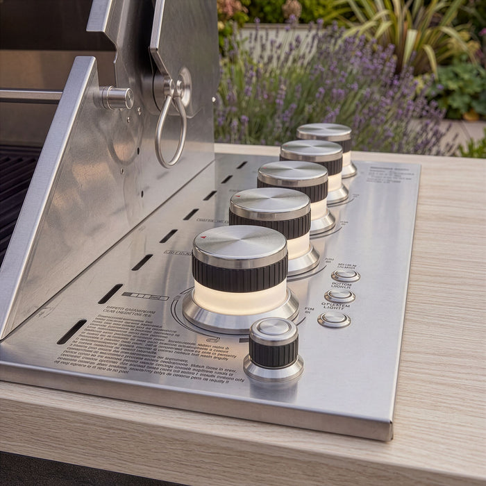Monarch Linear Outdoor Kitchen with 4 Burner Gas Grill Sink and Single Fridge