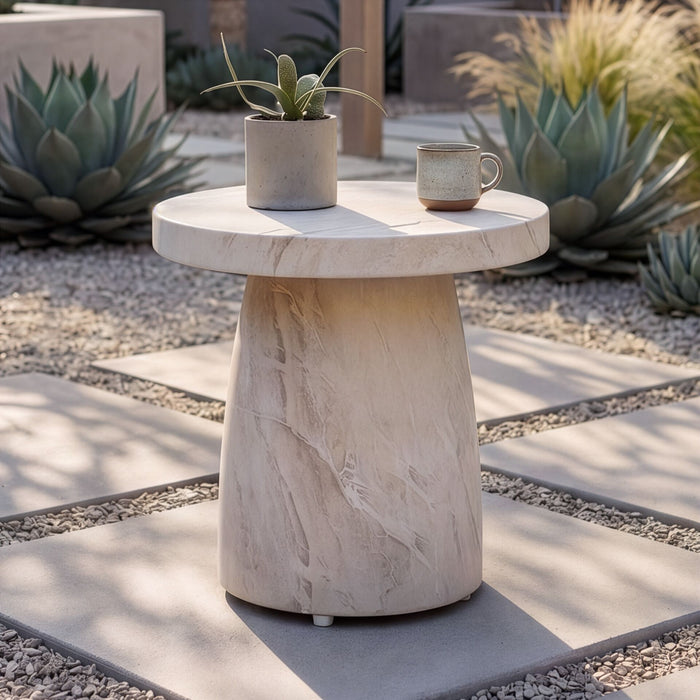 Round Stone Small Side Table in Marble Effect