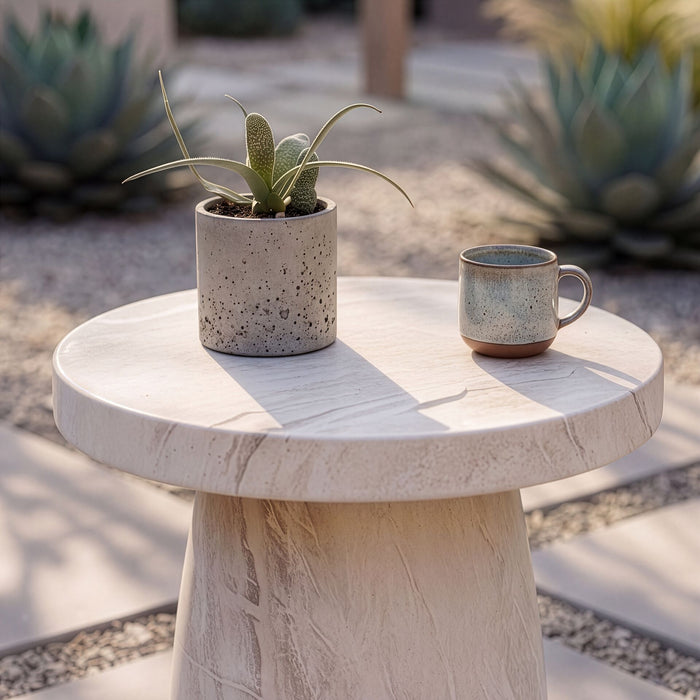 Round Stone Small Side Table in Marble Effect