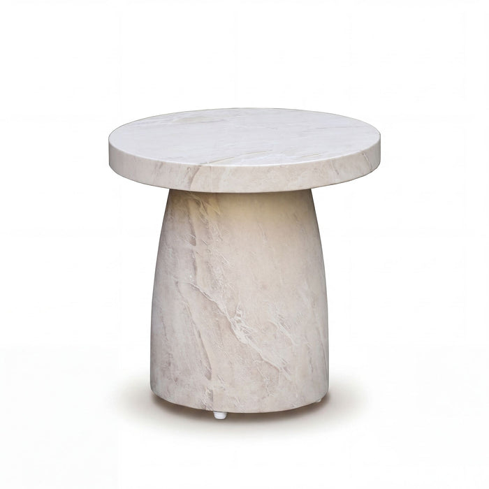 Round Stone Small Side Table in Marble Effect