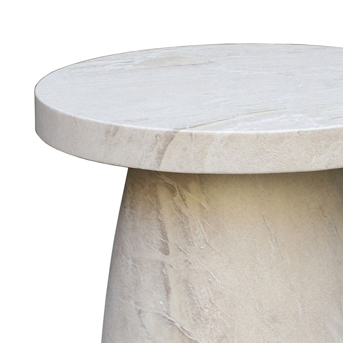 Round Stone Small Side Table in Marble Effect