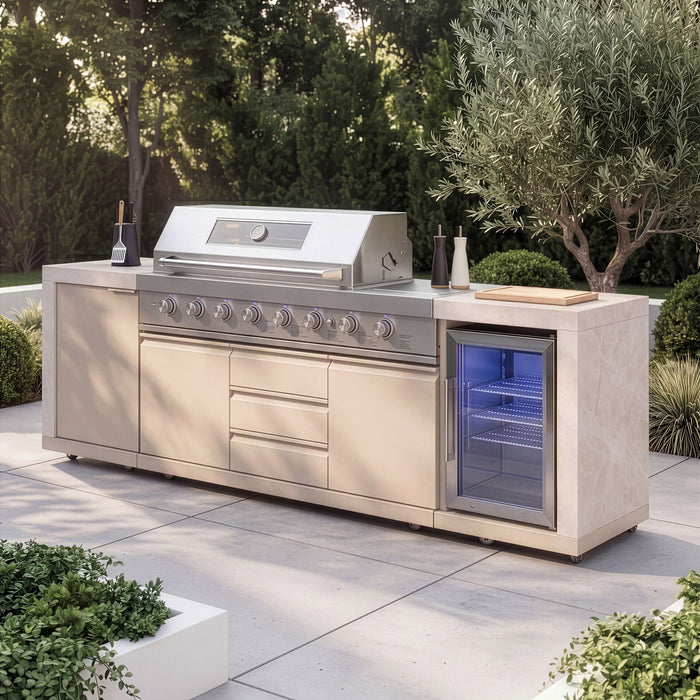 Ember Linear Outdoor Kitchen with 6 Burner Gas Grill & Fridge