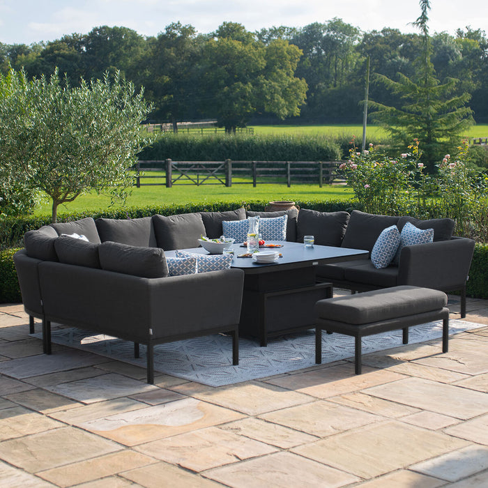 Outdoor Fabric Pulse U Shape Corner Dining Set with Rising Table - Charcoal