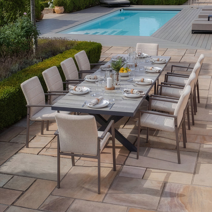Vienna 6 - 10 Seat Extending Rectangular Dining Table with Charcoal Frame and 10 Ibiza Latte Outdoor Fabric Dining Chairs