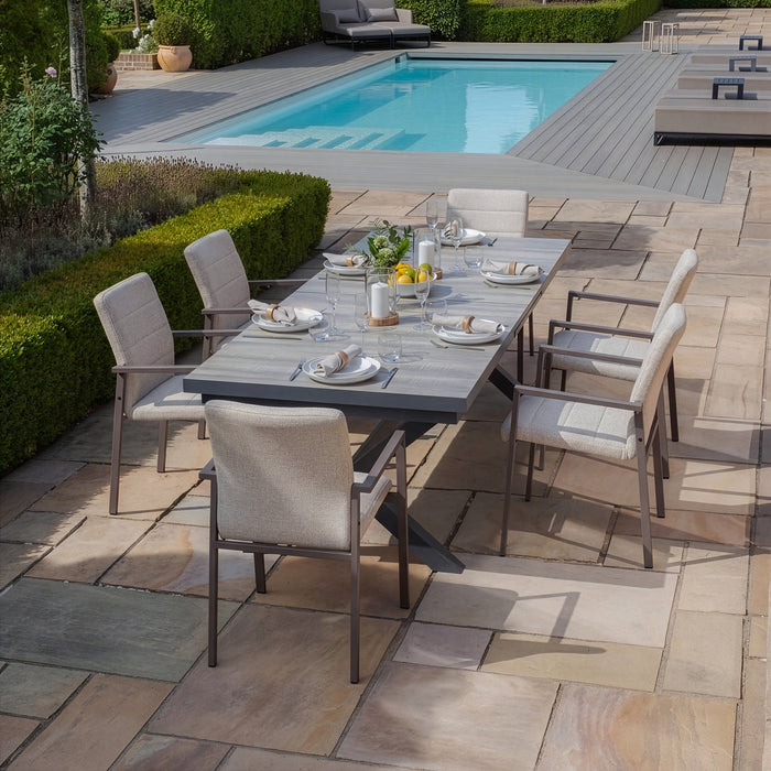Vienna 6 - 10 Seat Extending Rectangular Dining Table with Charcoal Frame and 10 Ibiza Latte Outdoor Fabric Dining Chairs