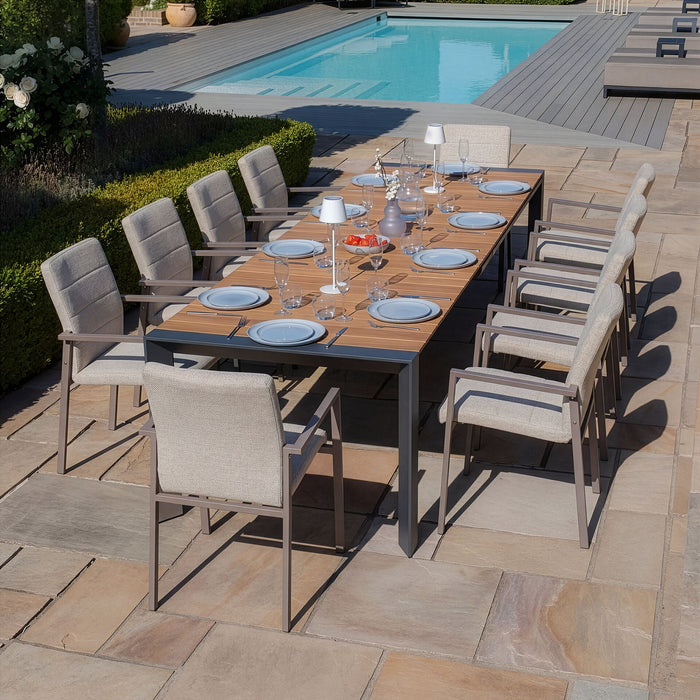 Jakarta Teak Extending 6 - 10 Seat Rectangular Dining Table with 10 Ibiza Latte Dining Chairs