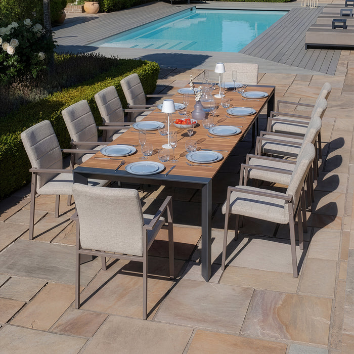 Jakarta Teak Extending 6 - 10 Seat Rectangular Dining Table with 10 Ibiza Latte Dining Chairs