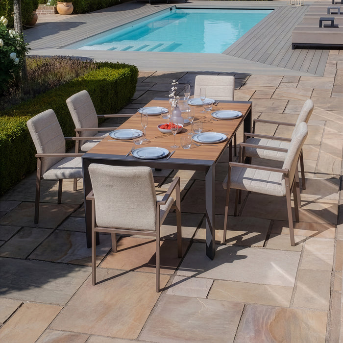 Jakarta Teak Extending 6 - 10 Seat Rectangular Dining Table with 10 Ibiza Latte Dining Chairs