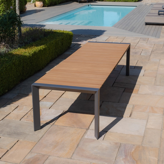 Jakarta Teak Extending 6 - 10 Seat Rectangular Dining Table with 10 Ibiza Latte Dining Chairs