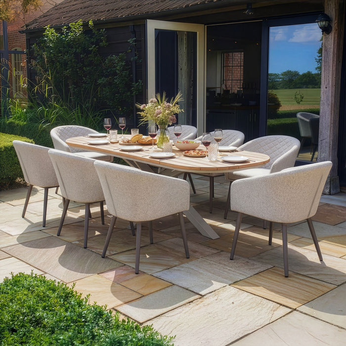 Sicily Teak 8 Seat Rectangular Dining Set with Ambition Dining Chairs - Latte