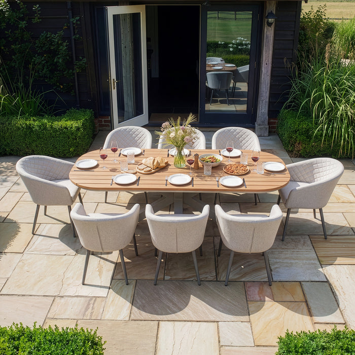 Sicily Teak 8 Seat Rectangular Dining Set with Ambition Dining Chairs - Latte