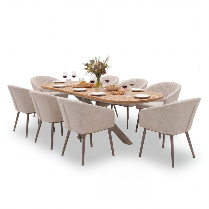 Sicily Teak 8 Seat Rectangular Dining Set with Ambition Dining Chairs - Latte