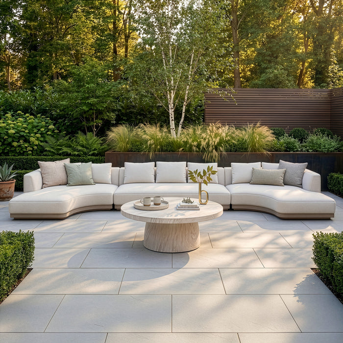 Outdoor Fabric Lyon Large U Shape Sofa Set with Round Table - Pebble