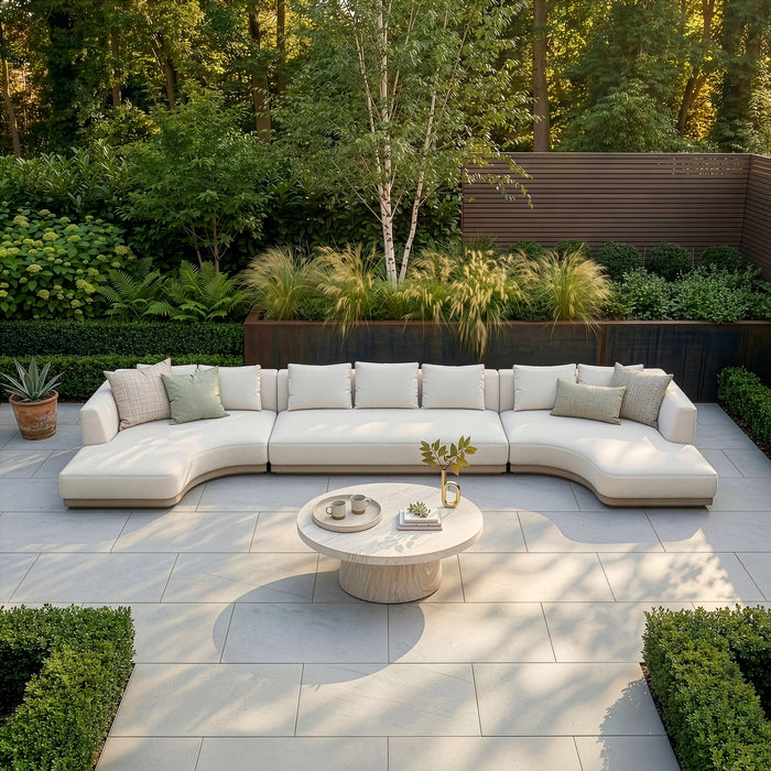 Outdoor Fabric Lyon Large U Shape Sofa Set with Round Table - Pebble