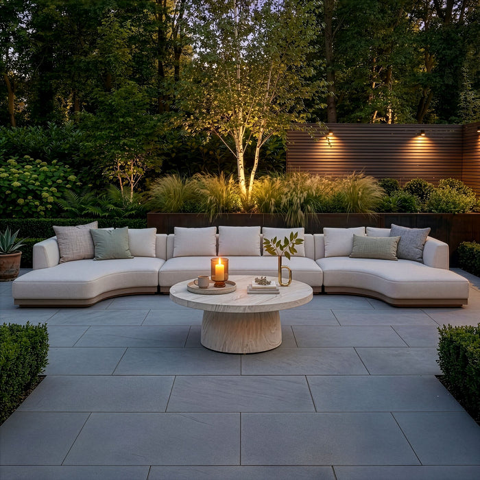 Outdoor Fabric Lyon Large U Shape Sofa Set with Round Table - Pebble