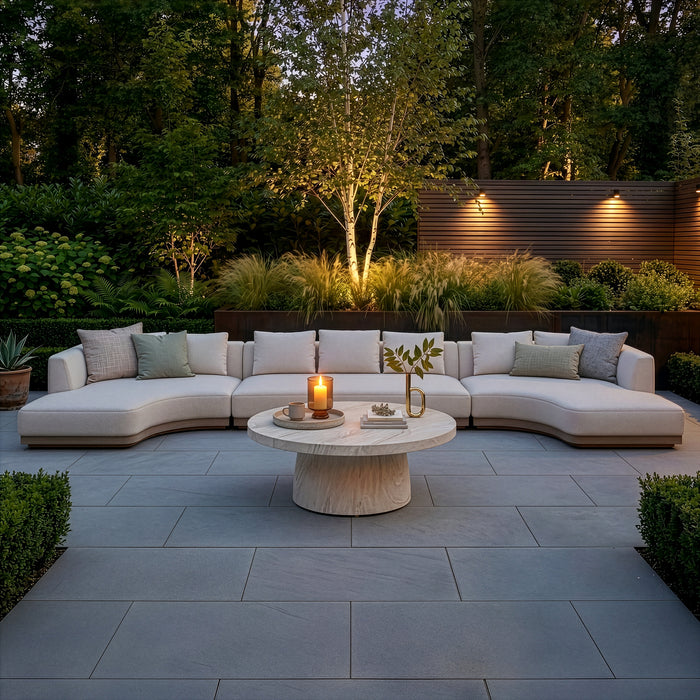 Outdoor Fabric Lyon Large U Shape Sofa Set with Round Table - Pebble