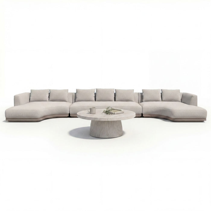 Outdoor Fabric Lyon Large U Shape Sofa Set with Round Table - Pebble