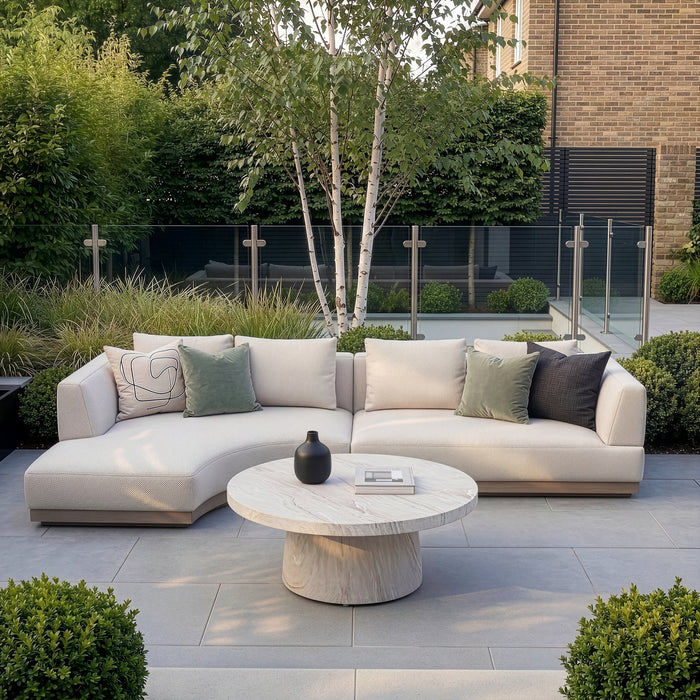 Outdoor Fabric Lyon Left-Handed Small Corner Sofa Set with Round Table - Pebble