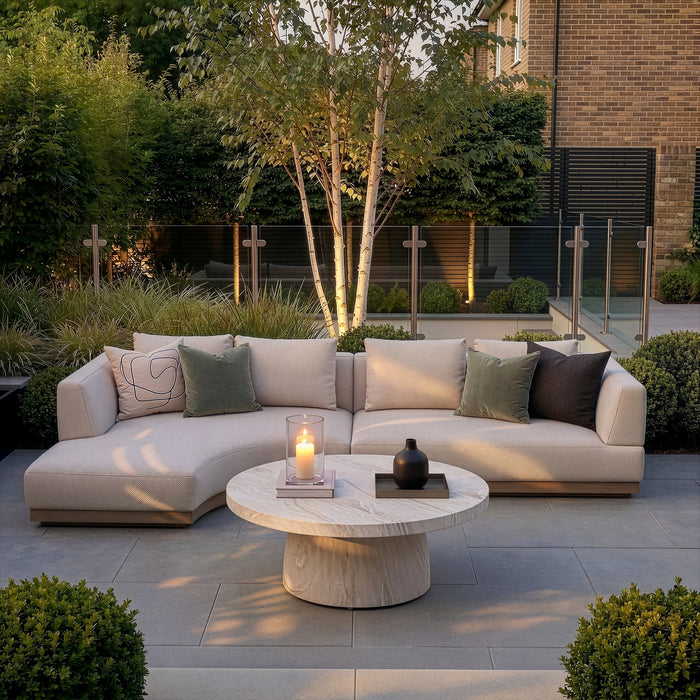 Outdoor Fabric Lyon Left-Handed Small Corner Sofa Set with Round Table - Pebble
