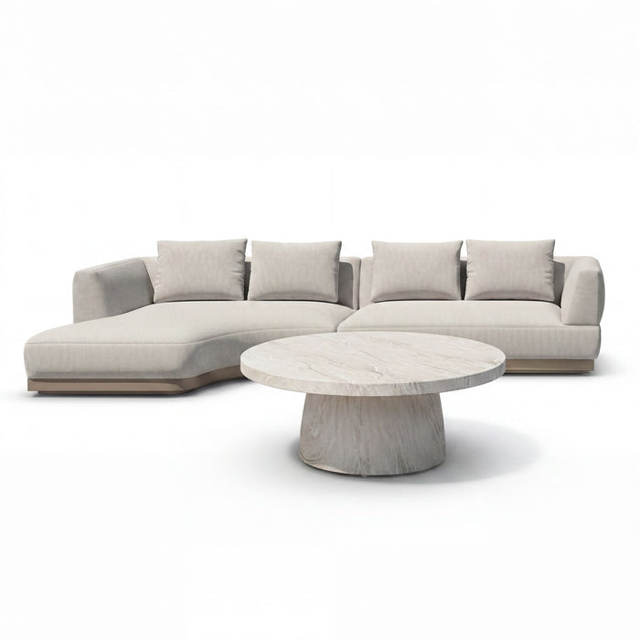 Outdoor Fabric Lyon Left-Handed Small Corner Sofa Set with Round Table - Pebble