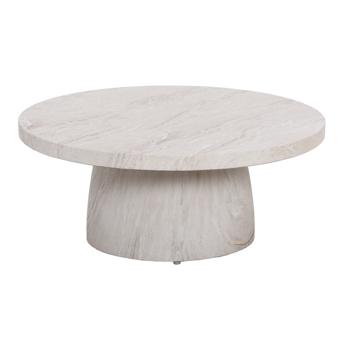 Outdoor Fabric Lyon Left-Handed Small Corner Sofa Set with Round Table - Pebble