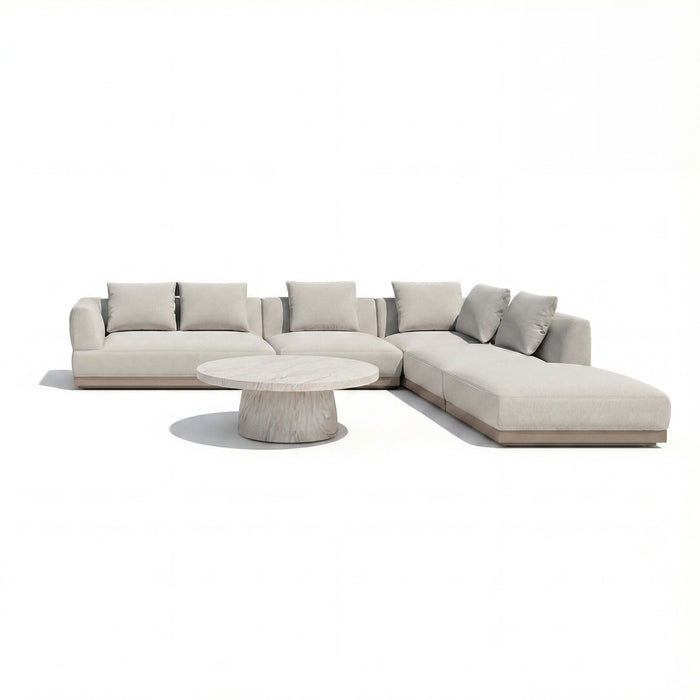 Outdoor Fabric Lyon Large Corner Sofa Set with Round Table - Pebble