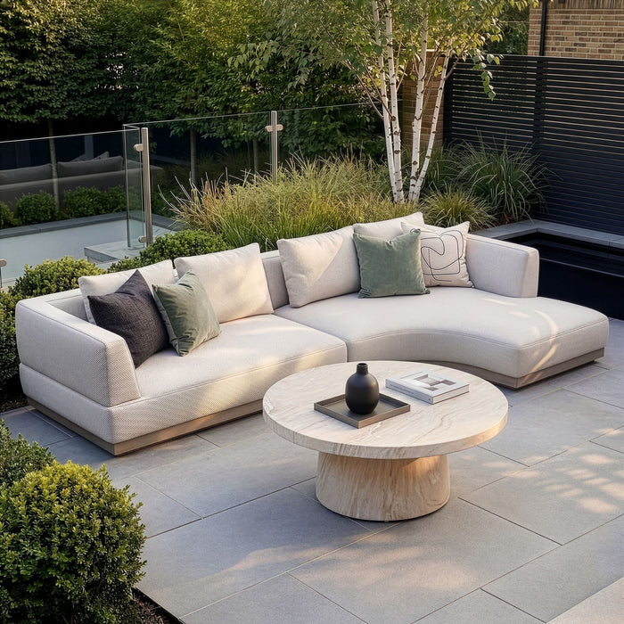 Outdoor Fabric Lyon Small Corner Sofa Set with Round Table - Pebble