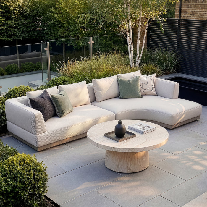 Outdoor Fabric Lyon Small Corner Sofa Set with Round Table - Pebble