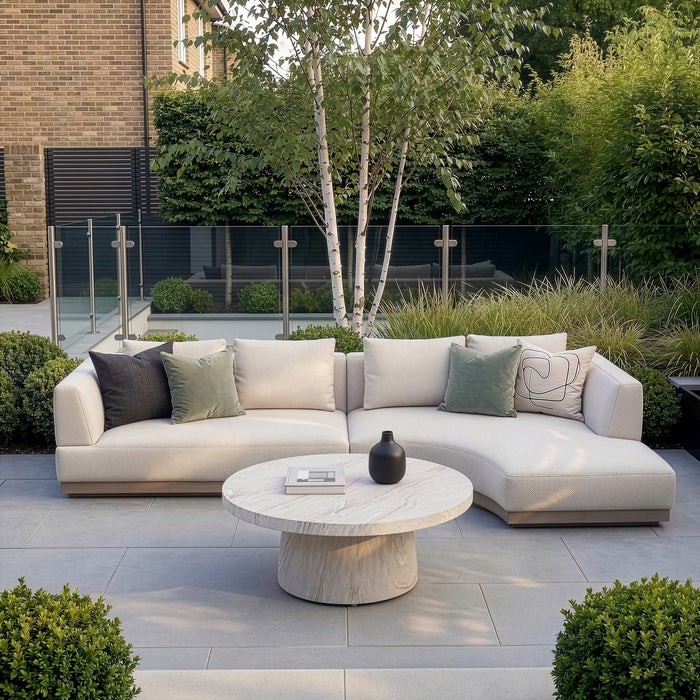 Outdoor Fabric Lyon Small Corner Sofa Set with Round Table - Pebble