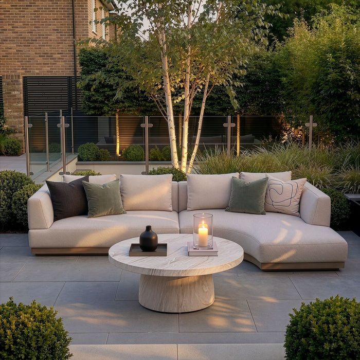 Outdoor Fabric Lyon Small Corner Sofa Set with Round Table - Pebble