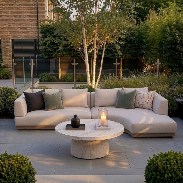 Outdoor Fabric Lyon Small Corner Sofa Set with Round Table - Pebble