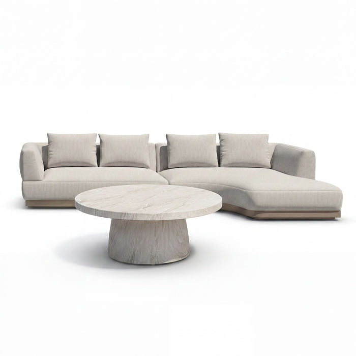 Outdoor Fabric Lyon Small Corner Sofa Set with Round Table - Pebble