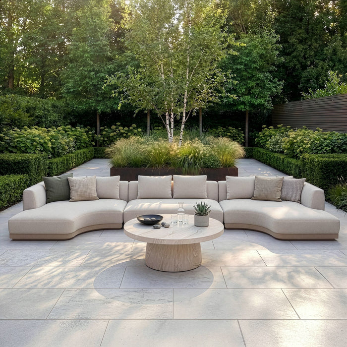Outdoor Fabric Lyon Small U Shape Sofa Set with Round Table - Pebble