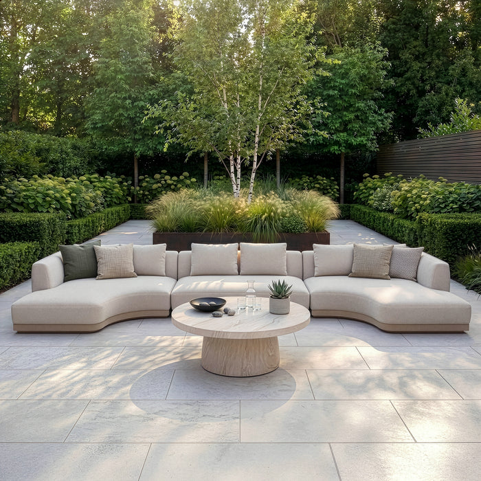 Outdoor Fabric Lyon Small U Shape Sofa Set with Round Table - Pebble