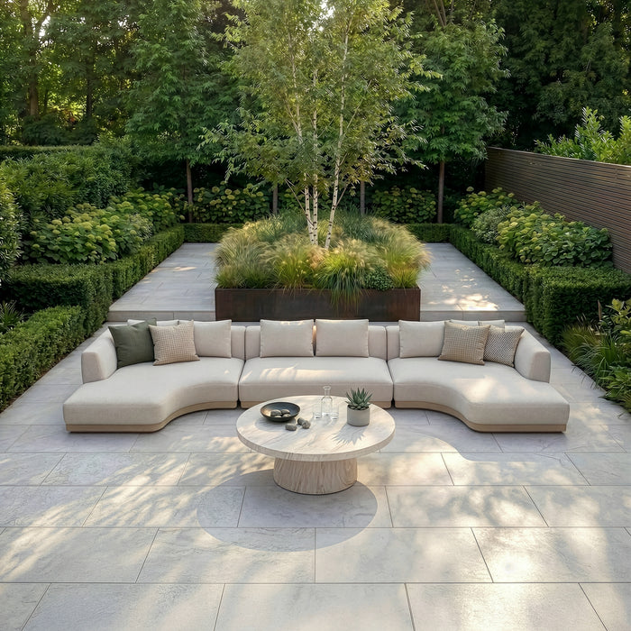 Outdoor Fabric Lyon Small U Shape Sofa Set with Round Table - Pebble