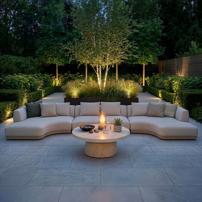 Outdoor Fabric Lyon Small U Shape Sofa Set with Round Table - Pebble