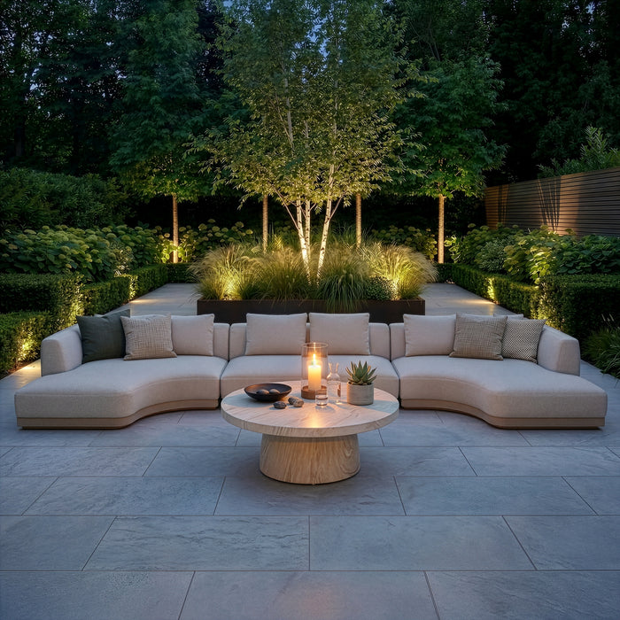 Outdoor Fabric Lyon Small U Shape Sofa Set with Round Table - Pebble