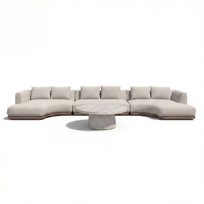 Outdoor Fabric Lyon Small U Shape Sofa Set with Round Table - Pebble