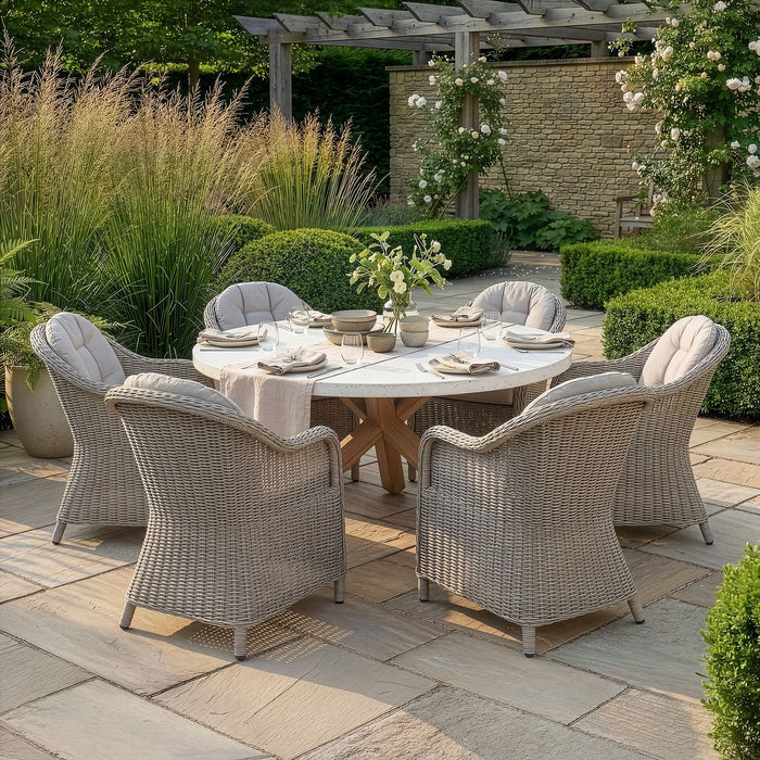 Antigua 6 Seat Round Dining Set with Oxford Heritage Rattan Dining Chairs